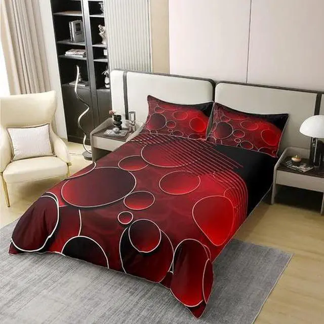Alt view image 2 of 6 - Red and Black Duvet Cover 100% Cotton Queen Size Kids Circle Comforter Cover Set
