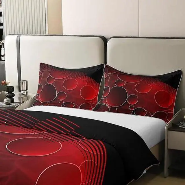 Alt view image 4 of 6 - Red and Black Duvet Cover 100% Cotton Queen Size Kids Circle Comforter Cover Set