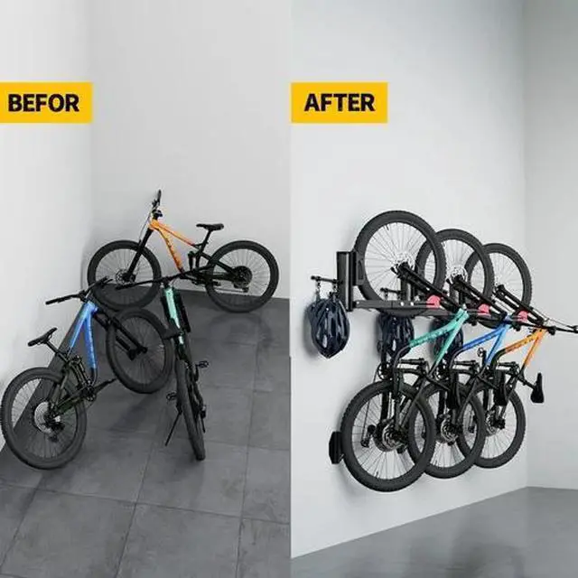 Alt view image 2 of 4 - Swivel Bike Wall Mount, Indoor Bicycle Storage, Bike Hangers for Garage, Space S