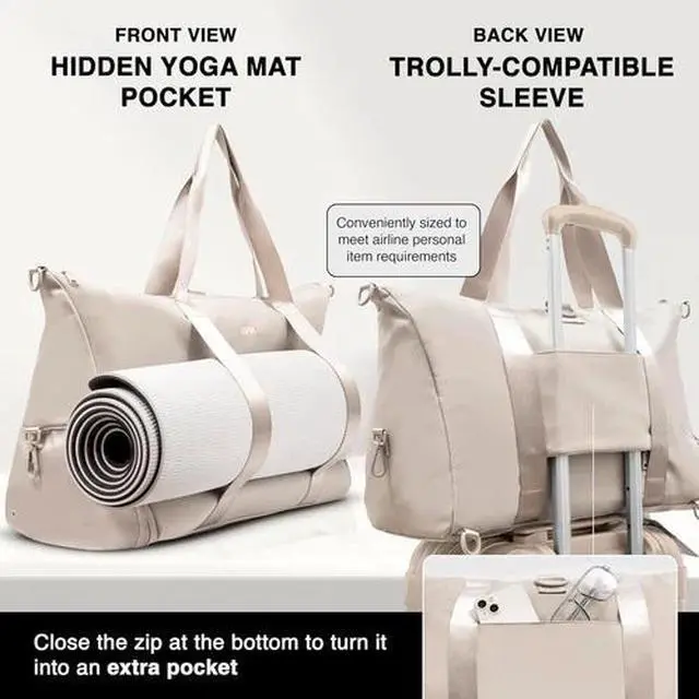 Alt view image 6 of 6 - Gym Bag for Women - 3-In-1 Duffle with Laptop & Yoga Mat Space, Personal Item Tr