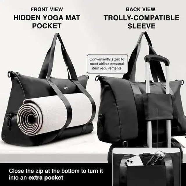 Alt view image 6 of 6 - Gym Bag for Women - 3-In-1 Duffle with Laptop & Yoga Mat Space, Personal Item Tr