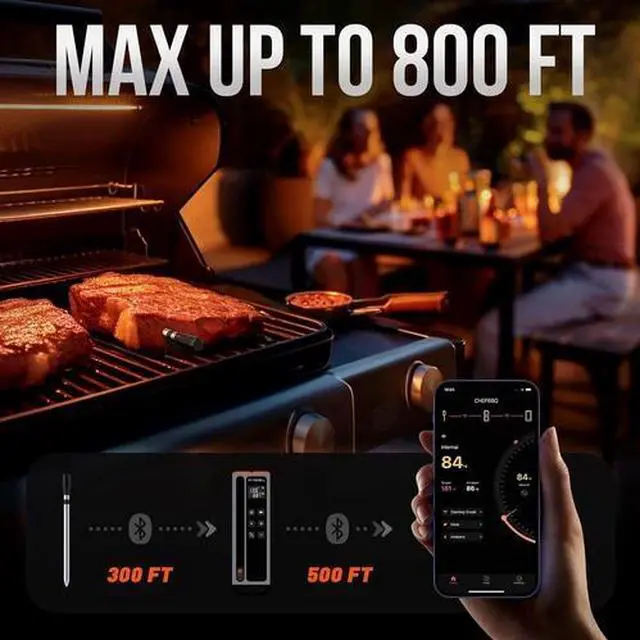 Alt view image 3 of 6 - Meat Thermometer Digital Wireless, 800FT Long Range Bluetooth Cooking Thermomete