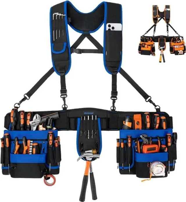 Main image of Tool Belt Suspenders, 33-Pocket Electrician Tool Belt, Tool Belts for Men with D