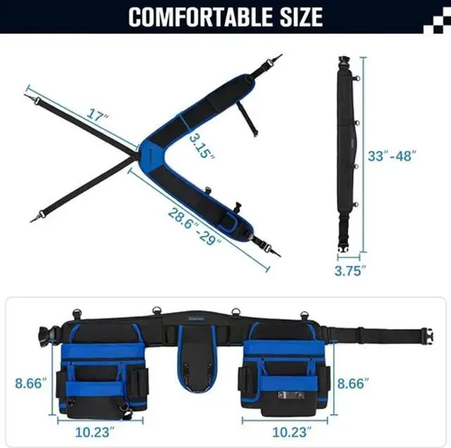 Alt view image 5 of 7 - Tool Belt Suspenders, 33-Pocket Electrician Tool Belt, Tool Belts for Men with D