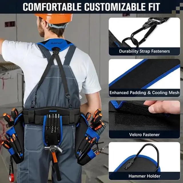 Alt view image 4 of 7 - Tool Belt Suspenders, 33-Pocket Electrician Tool Belt, Tool Belts for Men with D