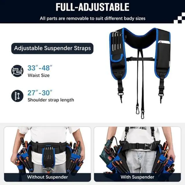 Alt view image 6 of 7 - Tool Belt Suspenders, 33-Pocket Electrician Tool Belt, Tool Belts for Men with D