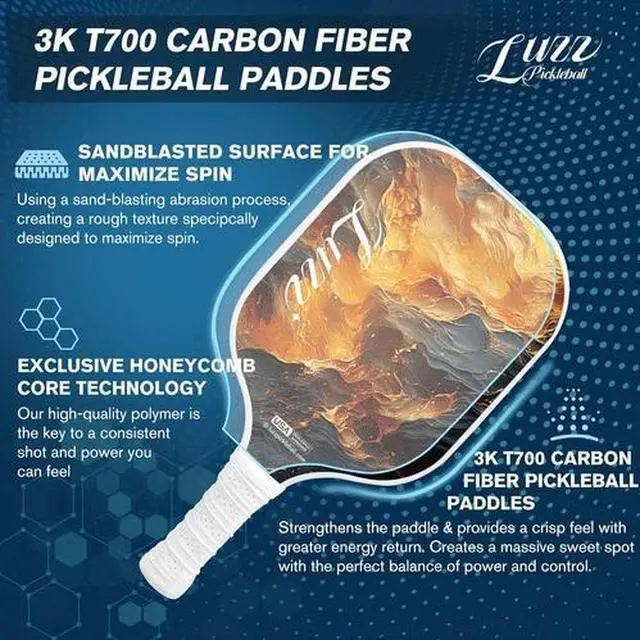 Alt view image 2 of 5 - Luzz Carbon Fiber Pickleball Paddles Sandblasted Surface USAPA Approved Pickle B