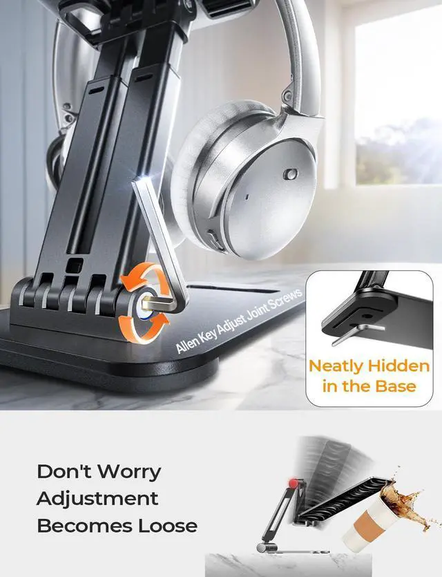 Alt view image 7 of 7 - LISEN Tablet Stand for iPad Holder, Foldable Tech Gadgets iPad Accessories Kindle Bed Home Office Desk Accessories for Women Grandkids Gifts Portable Monitor Stand Fits Galaxy Tab Fire 4-15.9" Black