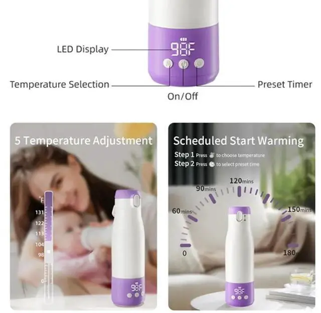 Alt view image 2 of 7 - Portable Bottle Warmer for Travel, 3 Min Quick Heating with 12Oz Capacity, SUS 3