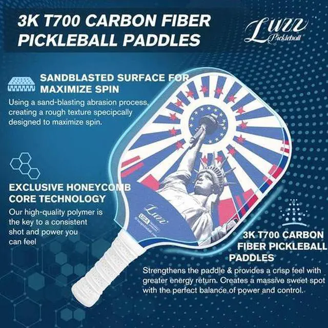 Alt view image 2 of 5 - Luzz Carbon Fiber Pickleball Paddles Sandblasted Surface USAPA Approved Pickle B