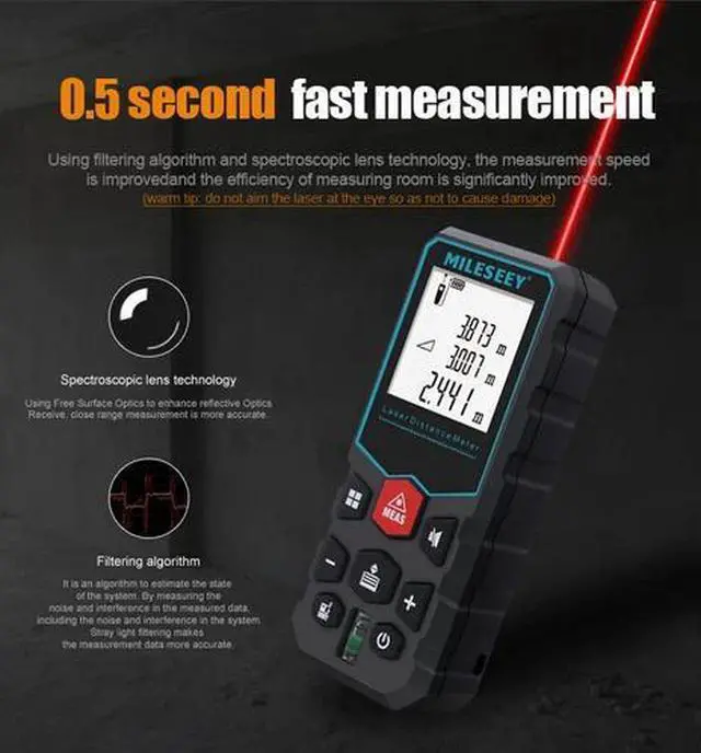 Alt view image 2 of 5 - Mileseey 328 Ft Laser Distance Measure with Bubble Level M/in/Ft 2 AAA Batteries