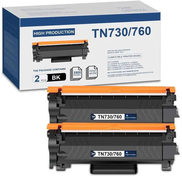 Main image of TN730/TN760 Toner Cartridge 2-Pack Black Replacement for Brother TN730 TN 730 TN-730 TN760 TN-760 TN 760 Toner Cartridges for MFC-L2710DW MFC-L2730DW HL-L2395DW HL-L2370DW DCP-L2550DW Printer