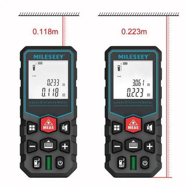 Alt view image 2 of 6 - Mileseey 164Ft Laser Distance Meter Digital Tape Measure Area Volume Measure