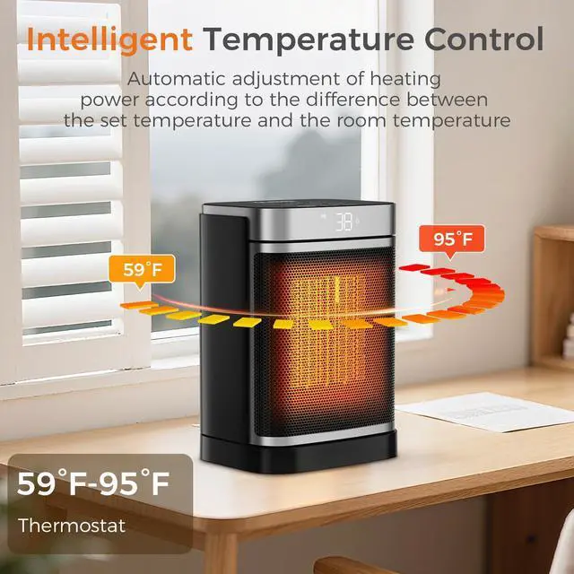 Alt view image 4 of 7 - OSTBA Portable Space Heater for Indoor Use, 1500W Ceramic Electric Heater with ECO Thermostat, 70° Oscillation, Remote & 24H Timer, Safe Quiet Room Heater for Bedroom, Office, Desk, ETL Listed