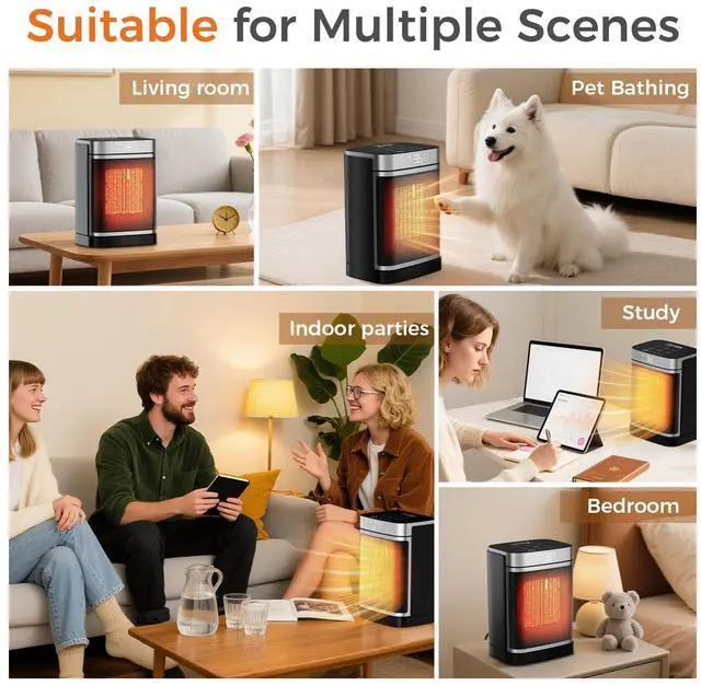 Alt view image 6 of 7 - OSTBA Portable Space Heater for Indoor Use, 1500W Ceramic Electric Heater with ECO Thermostat, 70° Oscillation, Remote & 24H Timer, Safe Quiet Room Heater for Bedroom, Office, Desk, ETL Listed