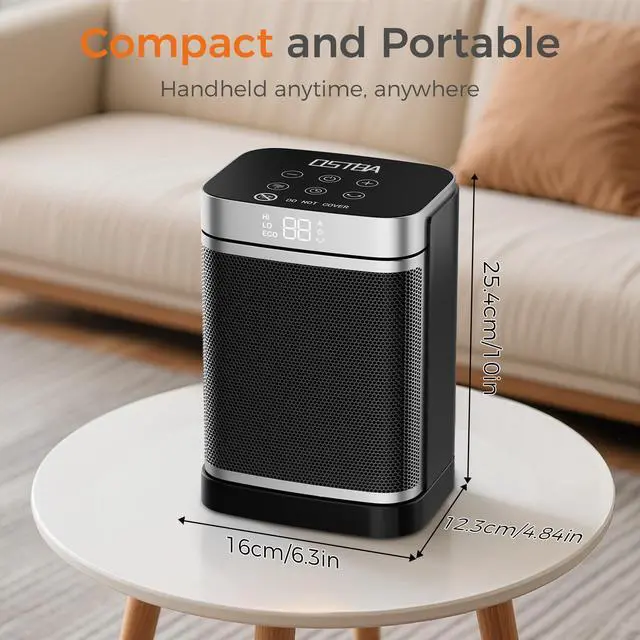 Alt view image 7 of 7 - OSTBA Portable Space Heater for Indoor Use, 1500W Ceramic Electric Heater with ECO Thermostat, 70° Oscillation, Remote & 24H Timer, Safe Quiet Room Heater for Bedroom, Office, Desk, ETL Listed