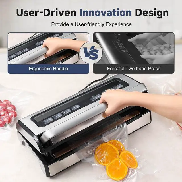 Alt view image 4 of 7 - OSTBA 180W Vacuum Sealer Machine, 12-in-1 Double Pump Food Saver with Built-in Cutter & Bag Storage, Easy-Lock Handle, Dry & Moist & Marinate, Memory Function, Includes 1 Roll of Vacuum Bags & Hose