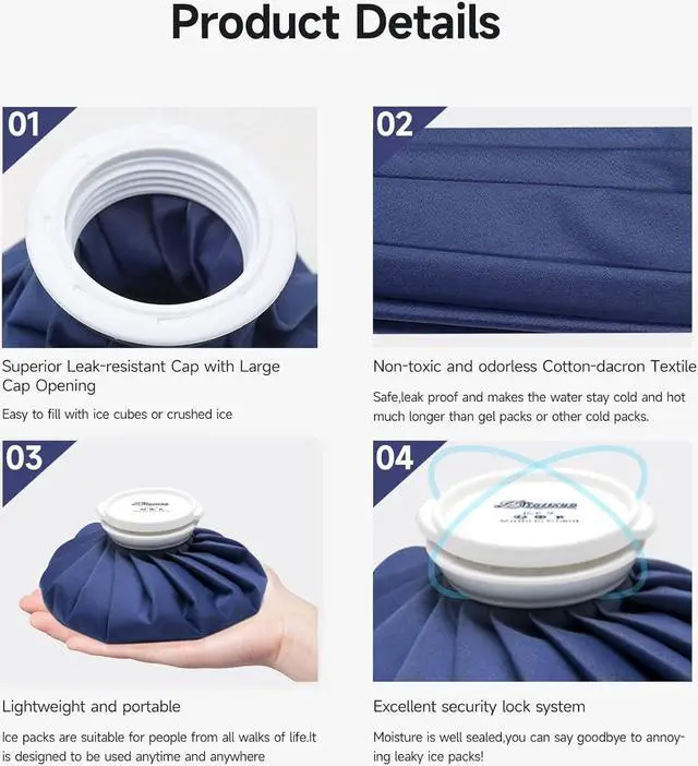 Alt view image 3 of 7 - Ice Pack for Injuries Reusable, Ice Bags Hot Water Bag for Hot & Cold Therapy and Pain Relief with Cover, No-Leak Elastic Breathable Ice Bag, Size 9"
