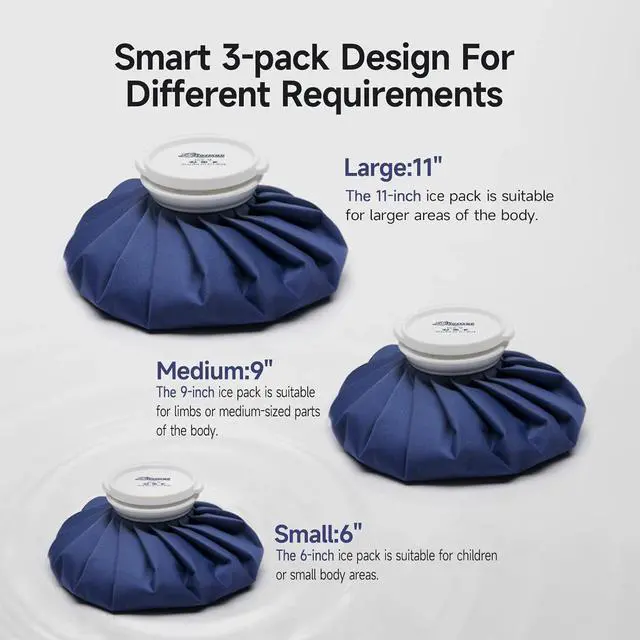 Alt view image 2 of 7 - Ice Packs for Injuries Reusable, Ice Cold Pack, Ice Bags Hot Water Bag for Hot & Cold Therapy & Pain Relief, 3 Sizes (6"/9"/11"), Ice Bag