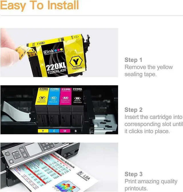 Alt view image 10 of 12 - E-Z Ink (TM Remanufactured Ink Cartridge Replacement  220 XL 220XL T220XL to use with WF-2760 WF-2750 WF-2630 WF-2650 WF-2660 XP-320 XP-420 XP-424(4 Black, 2 Cyan, 2 Magenta, 2 Yellow)10Pack