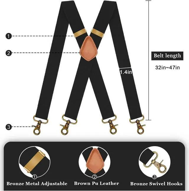 Alt view image 6 of 6 - Qcwqmyl Adult Suspenders for Men with Swivel Hooks Belts Loops Pants Suspenders Work Wedding Black