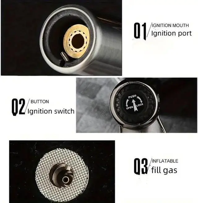 Alt view image 2 of 4 - JOBON Butane Lighter, Baked Goods Torch Lighter, Reusable Butane Kitchen Torch Lighter, Cooking Torch With Safety Lock And Adjustable Flame, Suitable For Cream Pudding, Barbecue,(excluding Butane Gas)