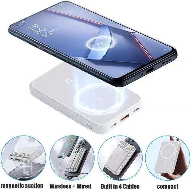 Alt view image 6 of 7 - 10000mAh Power Bank 15W Magnetic Fast Charging External Battery Wireless Charger with 4lines Cable for iPhone 15/14/13 xiaomi