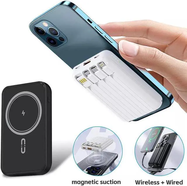 Alt view image 7 of 7 - 10000mAh Power Bank 15W Magnetic Fast Charging External Battery Wireless Charger with 4lines Cable for iPhone 15/14/13 xiaomi