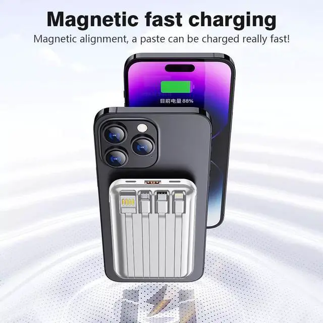Alt view image 3 of 7 - 10000mAh Power Bank 15W Magnetic Fast Charging External Battery Wireless Charger with 4lines Cable for iPhone 15/14/13 xiaomi