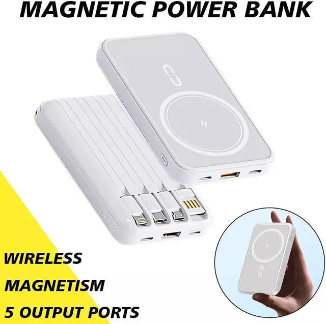 Alt view image 5 of 7 - 10000mAh Power Bank 15W Magnetic Fast Charging External Battery Wireless Charger with 4lines Cable for iPhone 15/14/13 xiaomi