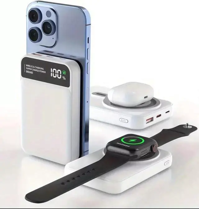 Alt view image 2 of 7 - Magnetic Power Bank 10000mAh, 3-in-1 Wireless Portable Charger with LCD Display