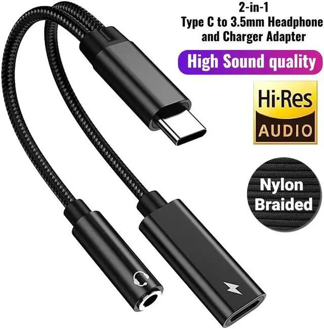 Main image of 2 in 1 Type-C USB C to 3.5mm AUX Audio Headphone Jack Adapter Charger Cable New