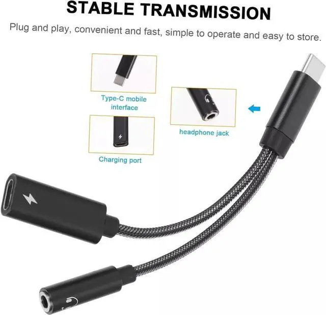 Alt view image 2 of 3 - 2 in 1 Type-C USB C to 3.5mm AUX Audio Headphone Jack Adapter Charger Cable New