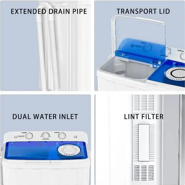 Alt view image 6 of 6 - Portable Washing Machine, 28lbs Twin Tub Washer Mini Compact Laundry Machine with Drain Pump