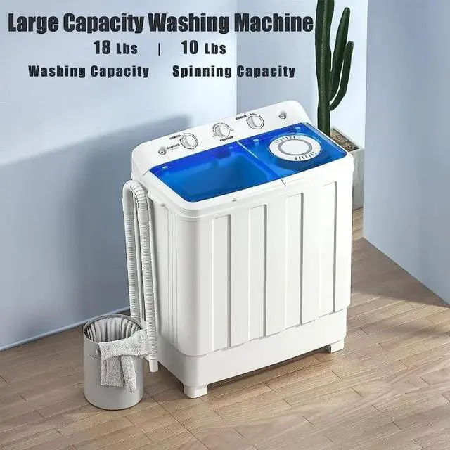 Alt view image 4 of 6 - Portable Washing Machine, 28lbs Twin Tub Washer Mini Compact Laundry Machine with Drain Pump