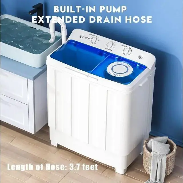 Alt view image 5 of 6 - Portable Washing Machine, 28lbs Twin Tub Washer Mini Compact Laundry Machine with Drain Pump
