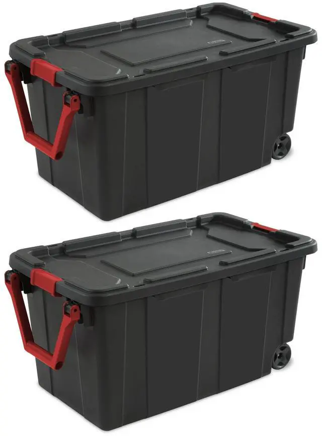Main image of Sterilite 40 Gallon Wheeled Industrial Tote Plastic Adult, Green Sage, Set of 2 Black