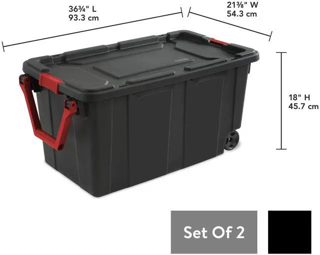 Alt view image 2 of 7 - Sterilite 40 Gallon Wheeled Industrial Tote Plastic Adult, Green Sage, Set of 2 Black
