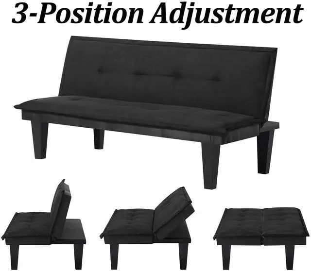 Alt view image 7 of 7 - Black Futon Sofa Bed,Modern Faux Suede Convertible Sofa Bed with 3 Adjustable Backrest Angles,Loveseat Sleeper Couch for Living Room Apartment Furniture