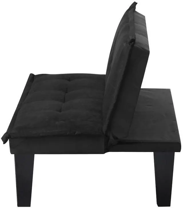 Alt view image 5 of 7 - Black Futon Sofa Bed,Modern Faux Suede Convertible Sofa Bed with 3 Adjustable Backrest Angles,Loveseat Sleeper Couch for Living Room Apartment Furniture