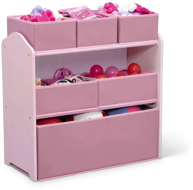 Alt view image 7 of 7 - Delta Children 4-Piece Toddler Playroom Set  Includes Play Table, 2 Chairs and 6 Bin Toy Organizer with Reusable Vinyl Cling Stickers, Light Pink/Dark Pink