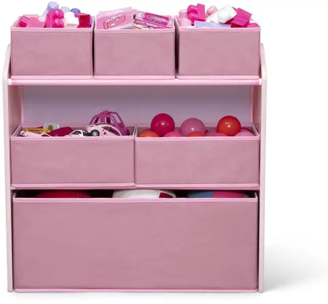 Alt view image 4 of 7 - Delta Children 4-Piece Toddler Playroom Set  Includes Play Table, 2 Chairs and 6 Bin Toy Organizer with Reusable Vinyl Cling Stickers, Light Pink/Dark Pink