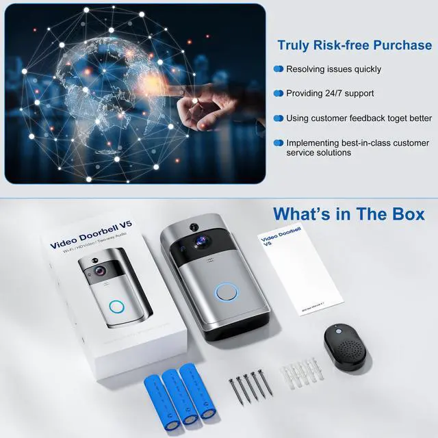 Alt view image 6 of 7 - VEAT00L Doorbell Camera Wireless , 1080P Video Doorbell with Chime, Front Door Camera, 2-way Audio, Instant Alert,PIR Motion Detection,Night Vision,Battery-Powered Smart Doorbell