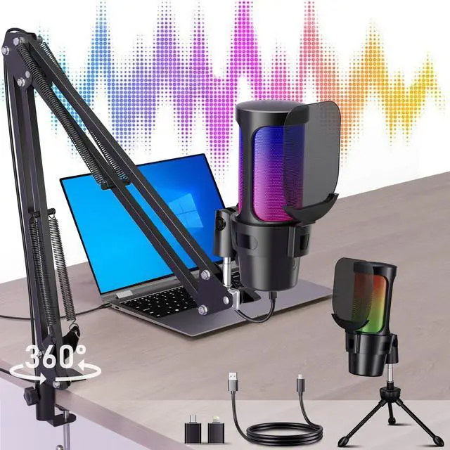 Main image of ALILYY Gaming USB Microphone,Noise Cancellation Condenser mic with Boom Arm,Mute, Gain, Monitoring, Gaming Microphone for Phone,PC,Computer,PS4,PS5,Mac,Streaming,Podcast,Twitch,YouTube,Discord