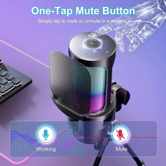 Alt view image 5 of 7 - ALILYY Gaming USB Microphone,Noise Cancellation Condenser mic with Boom Arm,Mute, Gain, Monitoring, Gaming Microphone for Phone,PC,Computer,PS4,PS5,Mac,Streaming,Podcast,Twitch,YouTube,Discord