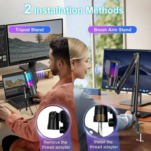 Alt view image 6 of 7 - ALILYY Gaming USB Microphone,Noise Cancellation Condenser mic with Boom Arm,Mute, Gain, Monitoring, Gaming Microphone for Phone,PC,Computer,PS4,PS5,Mac,Streaming,Podcast,Twitch,YouTube,Discord