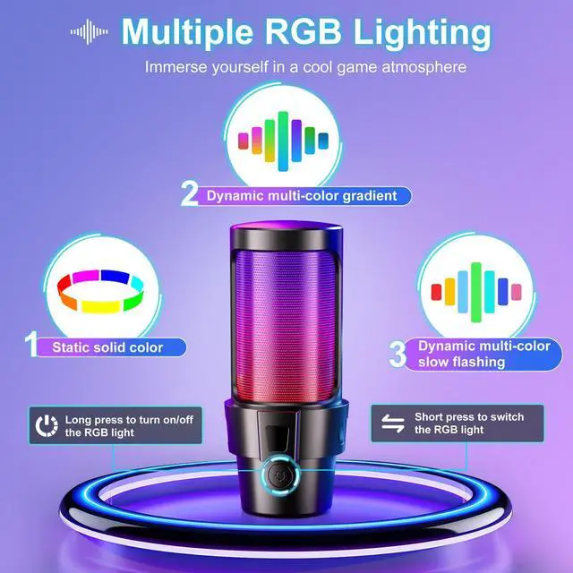 Alt view image 4 of 7 - ALILYY Gaming USB Microphone,Noise Cancellation Condenser mic with Boom Arm,Mute, Gain, Monitoring, Gaming Microphone for Phone,PC,Computer,PS4,PS5,Mac,Streaming,Podcast,Twitch,YouTube,Discord