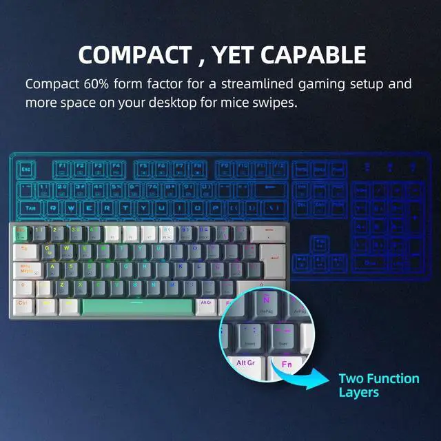 Alt view image 3 of 6 - Machenike K500-B61W 60% Wireless Mechanical Gaming Keyboard, 61 Keys Ultra-Compact Hot Swappable Tactile Brown Switch, Dynamic RGB Backlit, Anti-Ghosting, Double-Shot PBT Keycaps, Win/Mac, White