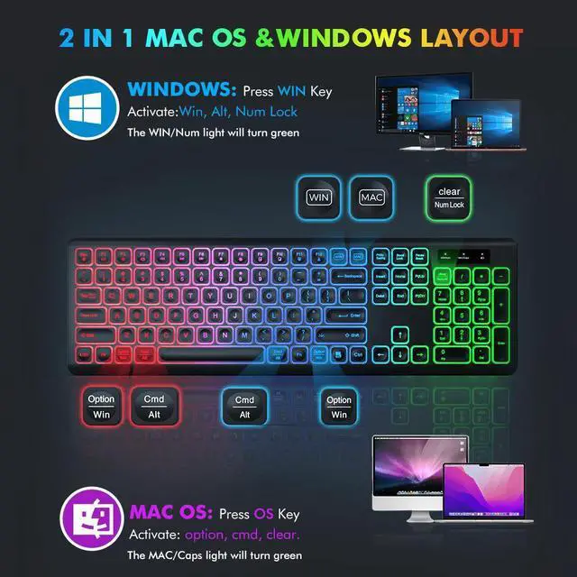 Alt view image 7 of 7 - Wagpak Wireless Keyboard and Mouse Combo RGB Backlit Rechargeable 2.4GHz Quiet 108 keys Keyboard