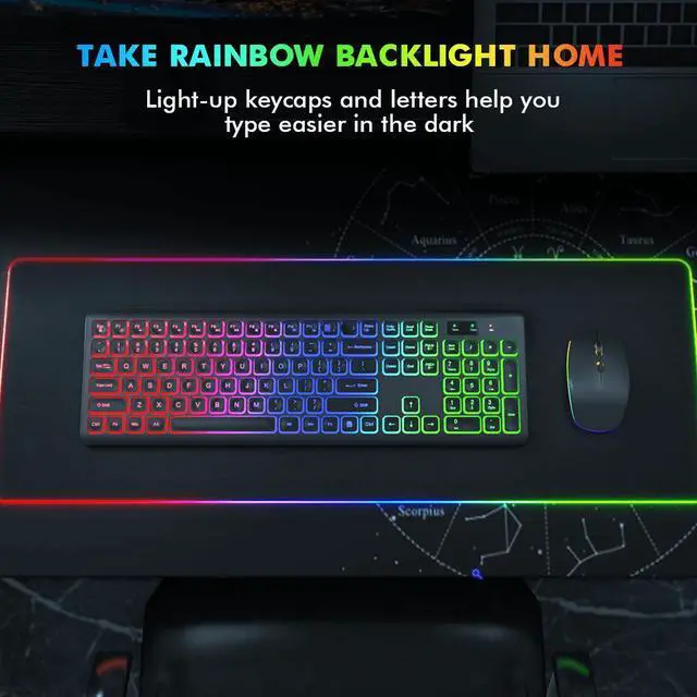 Alt view image 6 of 7 - Wagpak Wireless Keyboard and Mouse Combo RGB Backlit Rechargeable 2.4GHz Quiet 108 keys Keyboard